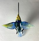 Hand Blown Glass Bird Hummingbird Murano Style Art Figurine Yellow Blue 4 8 