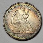 1855 O 50c Seated Liberty Half Dollar Au New Orleans Rainbow Toning  t221