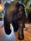 Large Elephant Hand Carved Solid Wood Statue 18    Excellent Vintage Textured Skin