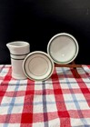 Vintage White Ironstone Butter Pats W  Green Bands 3 5    Creamer Chunky Lot Of 3