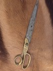 Antique Tailor Shears 13  Brass Handled Patent Inlaid Steel Scissors Sharp