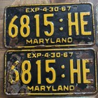 Vintage 1961  1963  1966  And 1967 Maryland License Plates