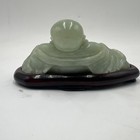 Estate Chinese Jadeite Jade Carving Seated Buddha 4 1 2 By 3     Wooden Base