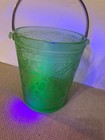 Vintage Uranium Green   Etched Depression Glass Ice Bucket   Pail