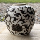 Antique Chinese Crackle Glaze Jar Raised Brown Relief Floral Vine Pottery Vase