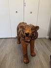 Vintage Leather Wrapped Tiger Huge 40    Mid Century 1970s Big Cat Sculpture Art