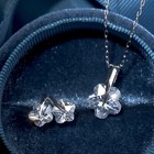 Silver Flower Set Made With Swarovski Crystal Solitiare Earring Pendant Necklace
