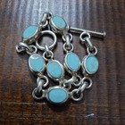 Vtg Taxco Ati Mexico 925 Sterling Silver And Oval Turquoise Link Toggle Bracelet