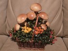 Vintage 70s Basket Mushroom Faux Fruit  Bouquet Centerpiece Kitchy Decor Mcm