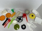 Vintage Plastic Toy Kitchen Play Set Lot Dishes Utensils Cookware Cutlery