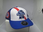 Pabst Blue Ribbon Beer Hat Stripe White W blue Mesh Adjustable Lids Exclusive
