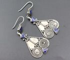 Afghan Gypsy Silver Long Earrings  Lapis Lazuli Beads Kuchi Tribal  Earrings 