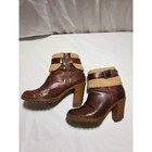 Timberland Amston Brown Leather Shearling Cuff Heeled Ankle Boots A1a22 Womens 8