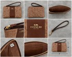 Coach Signature Zip-around Wristlet Wallet Khaki brown Gold Hardware Card Slots