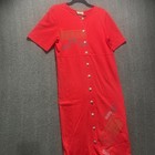 Glen Cove Womens Small  Red Cotton Jersey Vtg Usa Boho Sheath Maxi Button Front