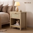Rattan Nightstands Set Of 2 Farmhouse Night Stand Bedside Table With Drawer And