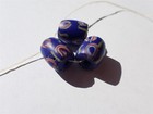 Antique Venetian Rare Fancy Cobalt royal Blue Inlaid Trade Beads - 15x12 5mm - 3
