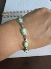 Vtg Nos Silver Tone Green White Resin Cameo Bracelet