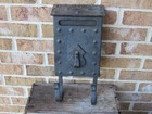 Vintage Antique Cast Iron Metal Wall Mounted Mail Letter Box W  Newspaper Holder