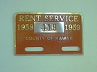 1958-59 Hawaii Rent Service Tag License Plate 419 County Of Hawaii