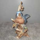 Vintage Porcelain Blue Bird Figurine Perched On Branch With Acorns - Repaired