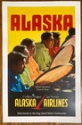 1960s-70s Alaska Airlines Gold Nugget Jet Service Travel Poster King Island Nome