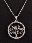 Sterling Silver 18  Chain Necklace Tree Of Life Circle Pendant Clear Cz Halo