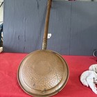 Dwn2-vintage Antique Copper Bed Warmer   hammered Lid  Wood Handle  Brass Fitting