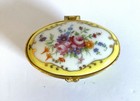 Trinket Box Oval Handpainted Porcelain Yellow   Floral