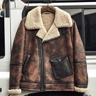 Mens Genuine Leather Aviator Jacket Brown Fur Lined Asymmetric Zip Flight Coat