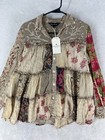 Young Threads Blouse Womens Small Latte Patchwork Boho Floral Tunic Tiered New