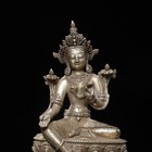 8 26  Old Tibetan Silver Gilt Green Tara Statue - Buddhist Bodhisattva Sculpture