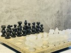Vtg Hand-carved Stone Chess Pieces Black   White Obsedian   Onyx Full Set Vintag