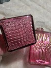 Set Of 2 Vintage Pink Whiskey Liquor Glass Decanter Bottle With Glass Top