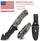 Knife Set 2 Pack  Fixed Blade Hunting Knives Full Tang W sheath Survival Camping
