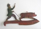 Antique Vintage Old Advertisement Trade Sign   Man And Pig On Knife   Butcher