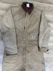Vtg Carhartt Quilt Red Lined Duck Canvas Coveralls X01 Brn Sz 42 Tall Usa Made