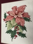 Vintage Poinsettia   Holly Berry Finished Cross Stitch Unframed