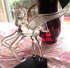 Rare Pegasus Mythical Winged Horse Sculpture Clear Blown Art Glass On Wood Mount
