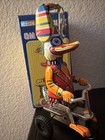 Vintage  duck On Bike  Mechanical Wind-up Litho Tin Toy In Box Nos Works W key
