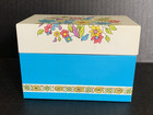 Vintage Ohio Art Retro Tin Metal Recipe Card Box File Floral Design   Blue Base
