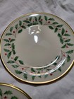 Lenox Holiday Salad Plates Set Of 3 Holly Berry 8 1 8  Gold Trim Christmas -usa
