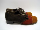 Vtg 1970s Disco Platform Shoes Tri-tone Suede Leather Size 6 1 2 Womens