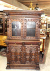 French Antique Oak Renaissance Display Buffet Cabinet   Heavily Carved