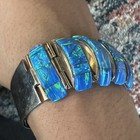 Deceased Navajo Link Bracelet Blue Opal Inlaid Sterling Silver Native American