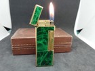 Vintage Dunhill Rolla Gas Lighter Green Marble Lacquer With Box