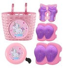 Kids Protective Gear With Bike Basket And Bell Set And Purple Small Pink