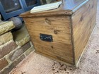 Old Antique Pine Chest  Vintage Wooden Storage Trunk  Blanket Box  Coffee Table 
