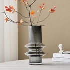 Octdays Grey Glass Vase Decor  Modern Large Glass Vase For Flower Ribbed Vase   