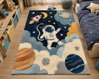 Space Theme Uniqu Rug  Astronaut Nursery Rug  Rocket Planet Rug hand Tufted Wool